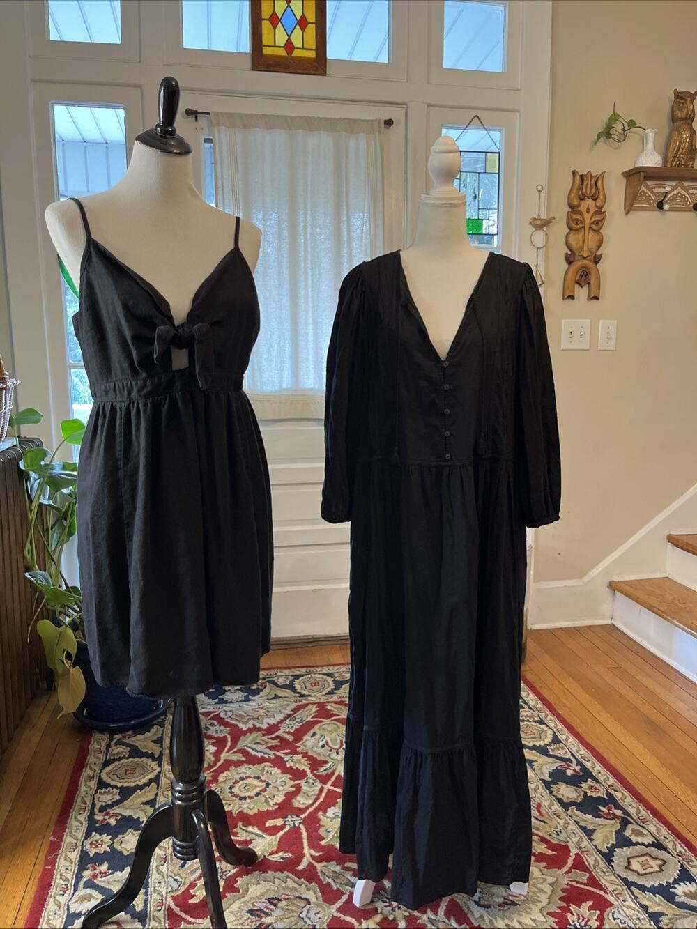 Old Navy XL Lot/2 Linen Blend Floral Sundresses Smocked Midi Maxi Black Cottage